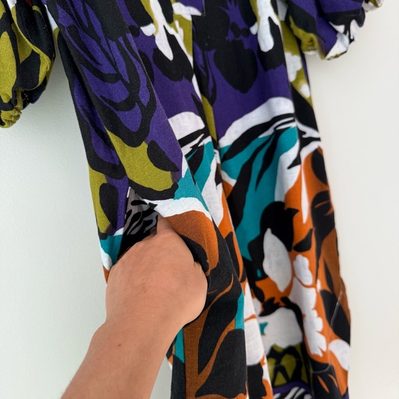 For Cynthia Floral Linen Puff Sleeve Dress Sz L - Picture 11 of 13